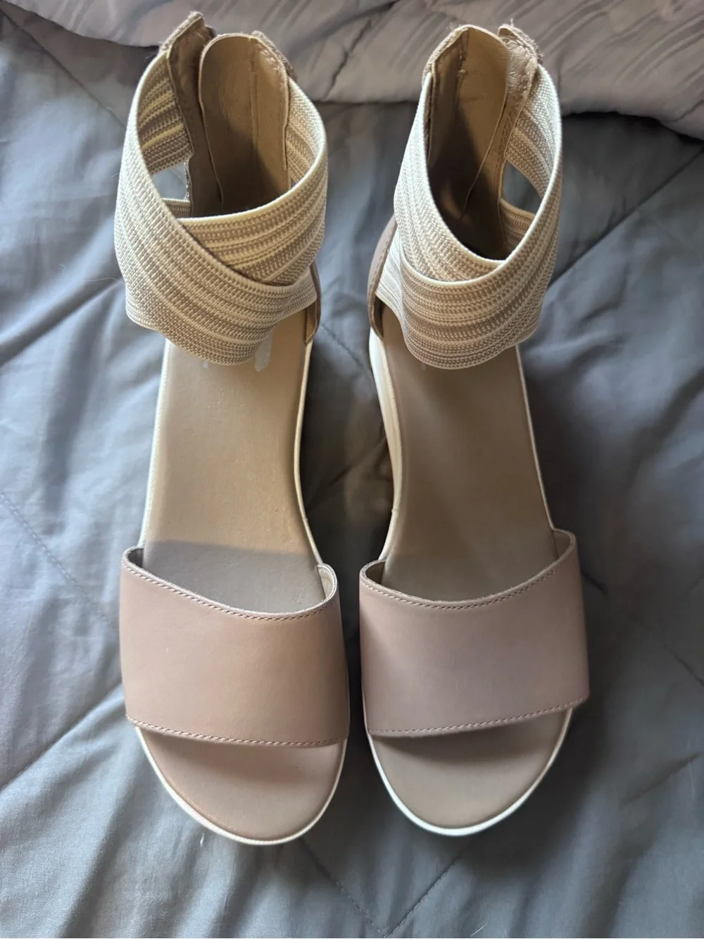 Women’s Sorel Cameron Beige Elastic Ankle Wedge Sandals
